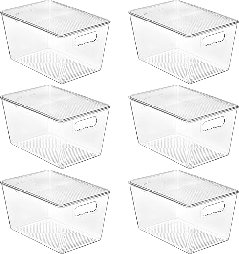 Vtopmart 6 Pack Clear Stackable Storage Bins with Lids, Large Plastic Containers with Handle for Pantry Organizer and Storage,Perfect for...