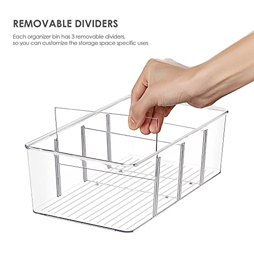 Vtopmart 8 Pack Food Storage Organizer Bins, Clear Plastic Bins for Pantry, Kitchen, Fridge, Cabinet Organization and Storage, 4 Compartment Holder...