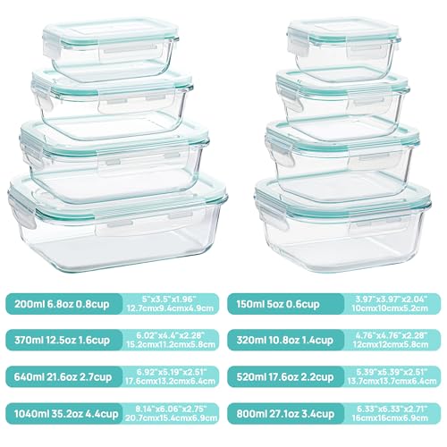 Vtopmart 8 Pack Glass Food Storage Containers with Airtight Lids, Glass Meal Prep Containers, Lunch Office Meal for Microwave, Oven, Freezer and...