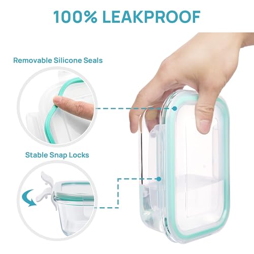 Vtopmart 8 Pack Glass Food Storage Containers with Airtight Lids, Glass Meal Prep Containers, Lunch Office Meal for Microwave, Oven, Freezer and...