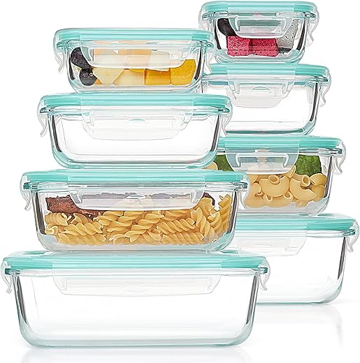 Vtopmart 8 Pack Glass Food Storage Containers with Airtight Lids, Glass Meal Prep Containers, Lunch Office Meal for Microwave, Oven, Freezer and...