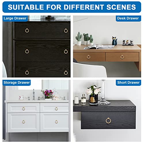 WEAVERBIRD Zinc Alloy Cabinet Knobs Gold Kitchen Hardware Drawer Pulls Rings Brushed Brass Single Hole Handles 1.57" Diameter, Pack of 10