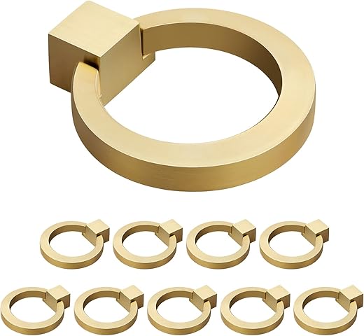 WEAVERBIRD Zinc Alloy Cabinet Knobs Gold Kitchen Hardware Drawer Pulls Rings Brushed Brass Single Hole Handles 1.57" Diameter, Pack of 10