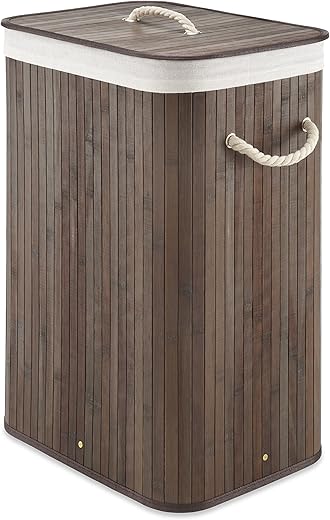 Whitmor Laundry Hamper with Rope Handles Bamboo, 12.25x16.25x23.375, Dark Stain