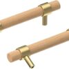Wooden Drawer Pulls,6-Pack Beech Wood Drawer Handles 3.75in,Suitable for Kitchen, Living Room, Bedroom, Bathroom and Other Scenes,Gold