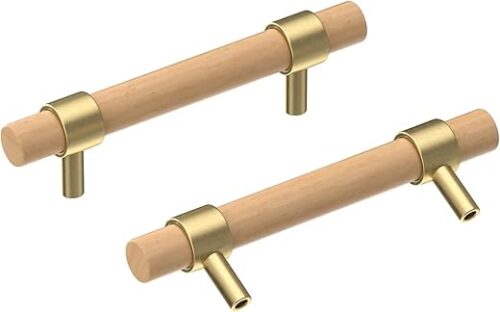 Wooden Drawer Pulls,6-Pack Beech Wood Drawer Handles 3.75in,Suitable for Kitchen, Living Room, Bedroom, Bathroom and Other Scenes,Gold
