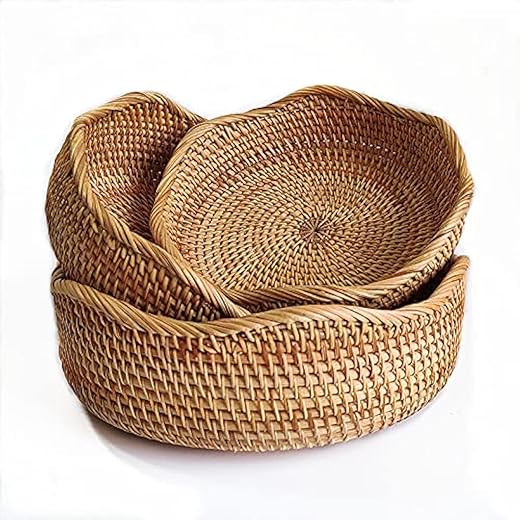 YANGQIHOME Rattan Bread Basket, Round Fruit Baskets, Wicker Storage Bowls, Natural Woven Serving Basket Bowls, Decorative Baskets for Kitchen... YANGQIHOME Rattan Bread Basket, Round Fruit Baskets, Wicker Storage Bowls, Natural Woven Serving Basket Bowls, Decorative Baskets for Kitchen...