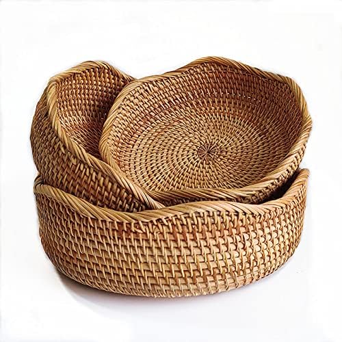 YANGQIHOME Rattan Bread Basket, Round Fruit Baskets, Wicker Storage Bowls, Natural Woven Serving Basket Bowls, Decorative Baskets for Kitchen... YANGQIHOME Rattan Bread Basket, Round Fruit Baskets, Wicker Storage Bowls, Natural Woven Serving Basket Bowls, Decorative Baskets for Kitchen...